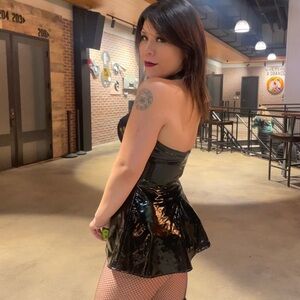 Black Shiny Leather Strapless Mini Dress Size Medium